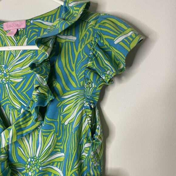 Lilly Pulitzer Clare Dress Green Blue Seaweed Daisy Silk Jersey Sleeveless Sz XS - Picture 6 of 9